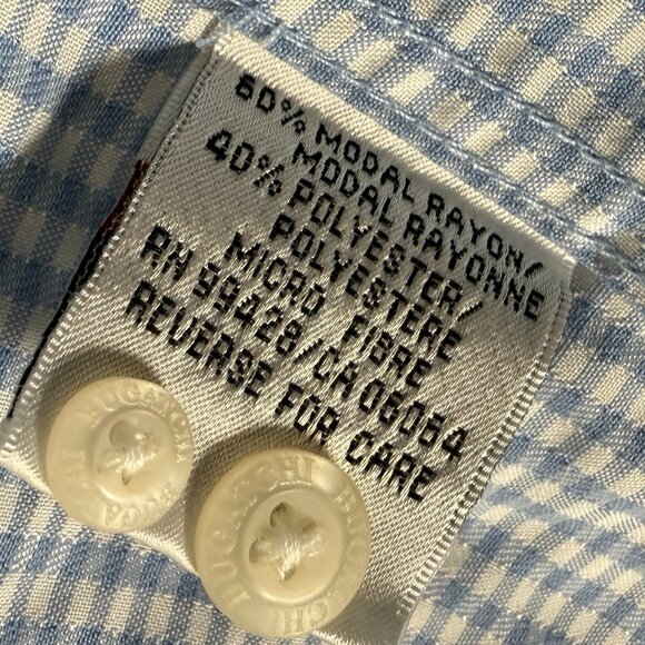 Bugatchi Uomo Short Sleeve Button Down Blue & White Check Sz XL - Picture 7 of 7